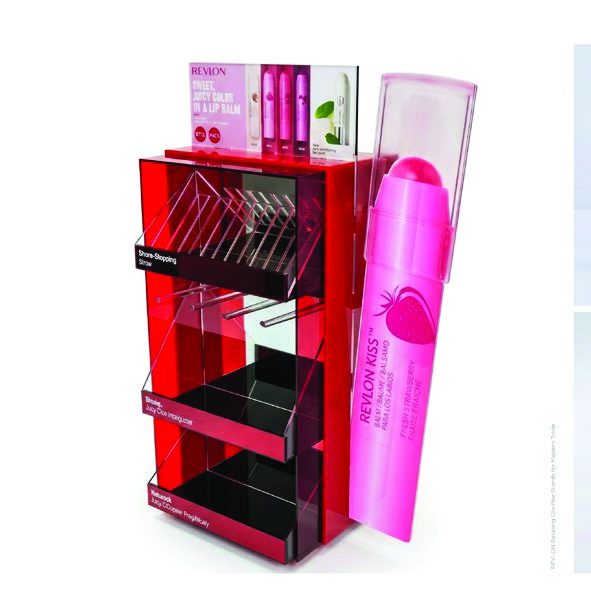 Rotating glorifier stand akrilik Revlon untuk modern trade
