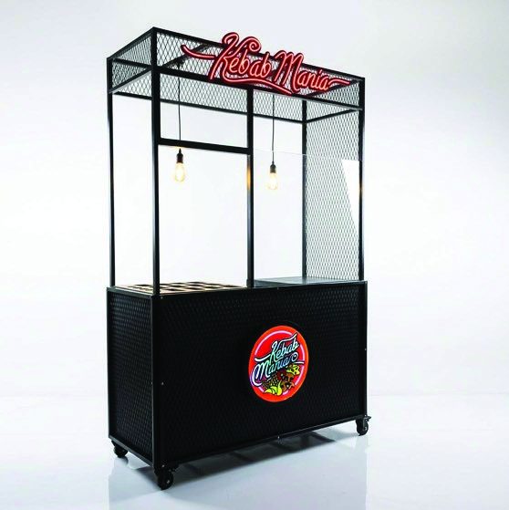 Mobile stall booth gerobak custom dengan rangka besi dan neon